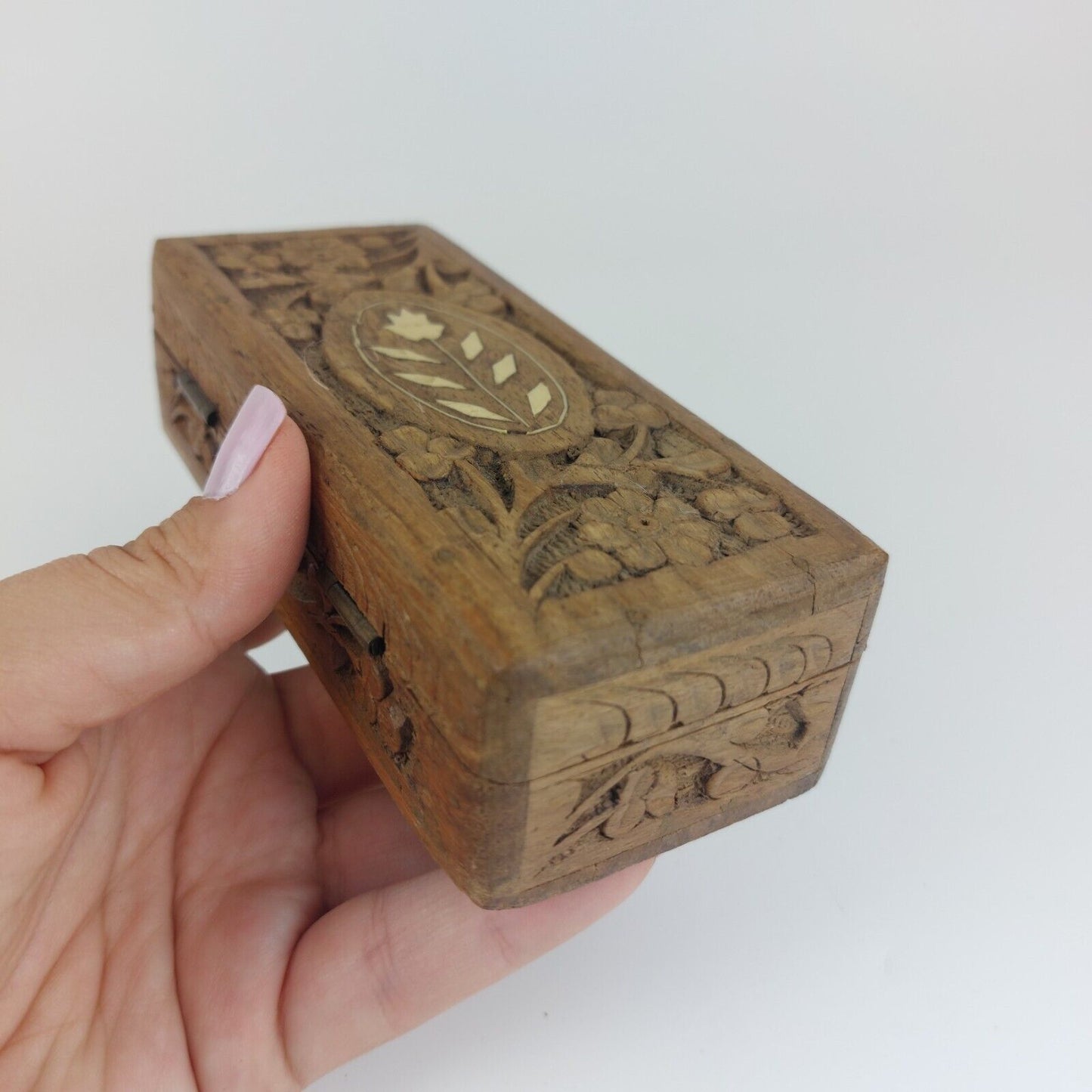 Vintage Hand-Carved Wooden Jewelry Boxes - Set of 3, Intricate Designs