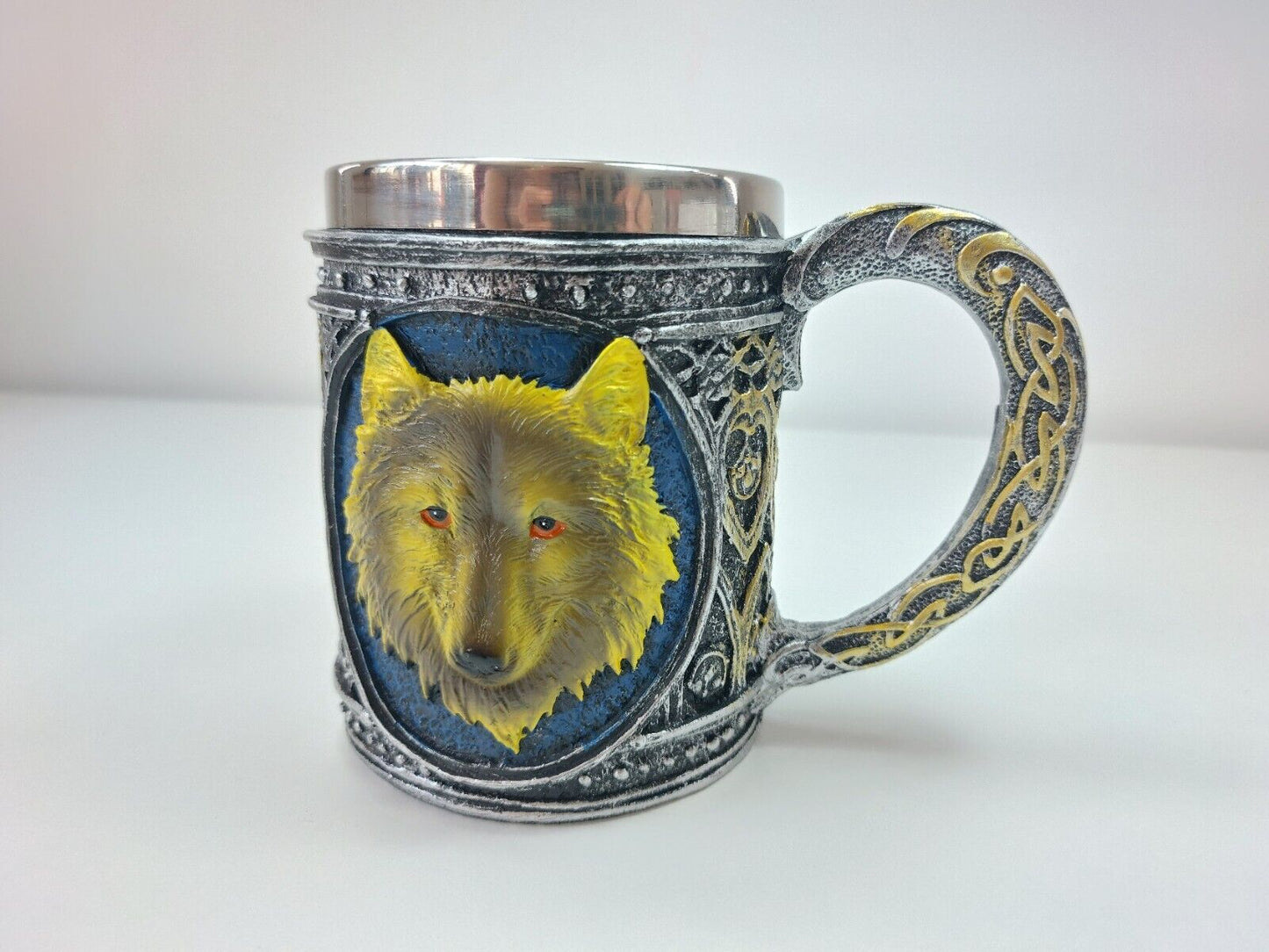 Viking Wolf Mug 450ml Resin & Stainless Steel Beer Stein