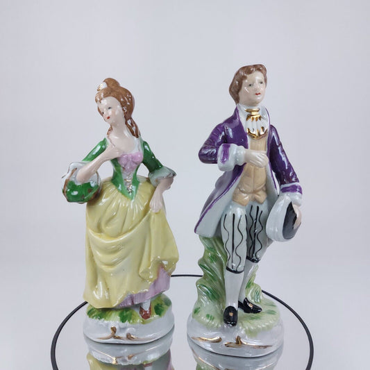 Vintage Porcelain Figurines, Gentleman and Lady, Made in Taiwan, Vivid Colors