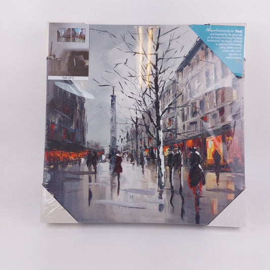 B&Q Parisian Street Scene Canvas Prints - Set of 2, 40x40cm Each, New