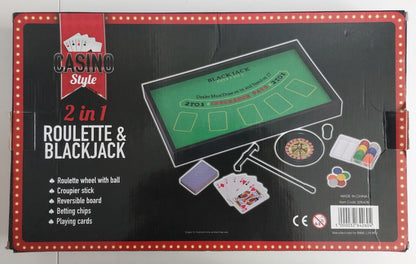 2-in-1 Casino Style Roulette & Blackjack Game Set - Reversible Board, Chips, Car