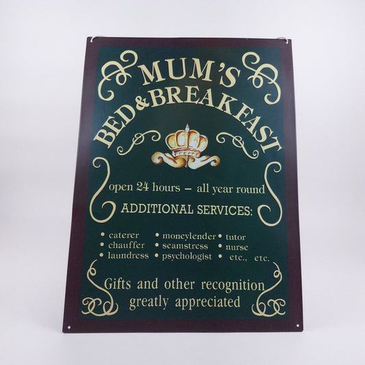 Decorative Metal Sign "Mum's Bed & Breakfast" - Humorous and Charming Home Decor