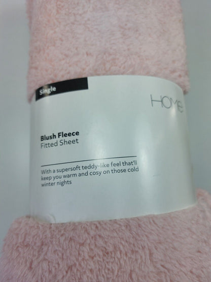 George Home Teddy Fleece Thermal Single Fitted Sheet & Pillowcase Set - Pink