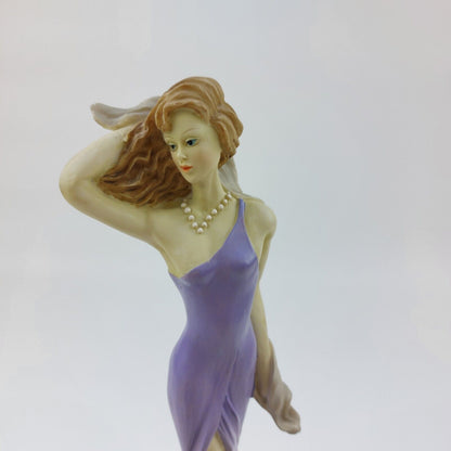 Glamorous Night Figurine - Rare 1990s Collectible in Purple Dress with Wood Base