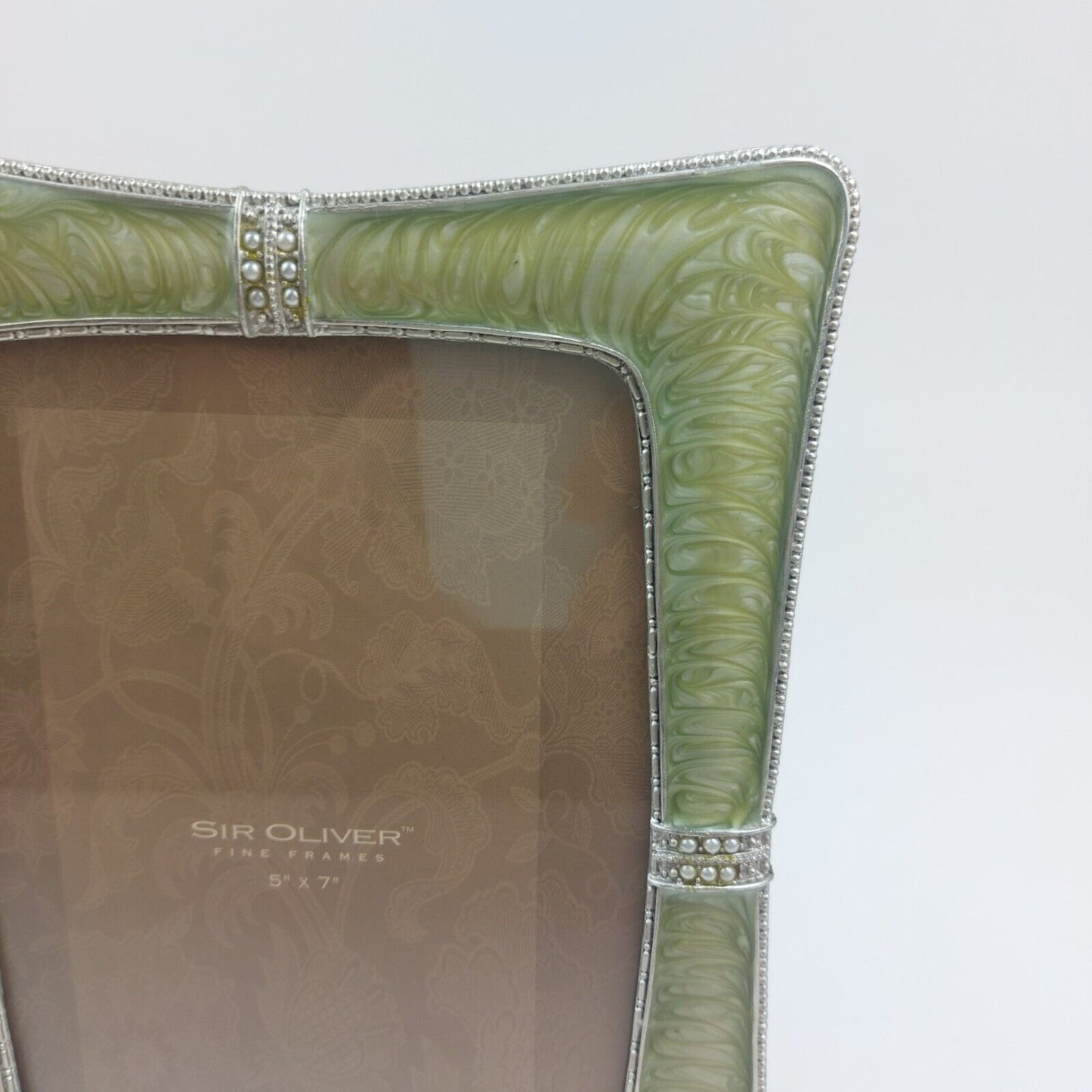 Sir Oliver 5x7 Green Enamel Picture Frame with Rhinestone Accent - Vintage Style