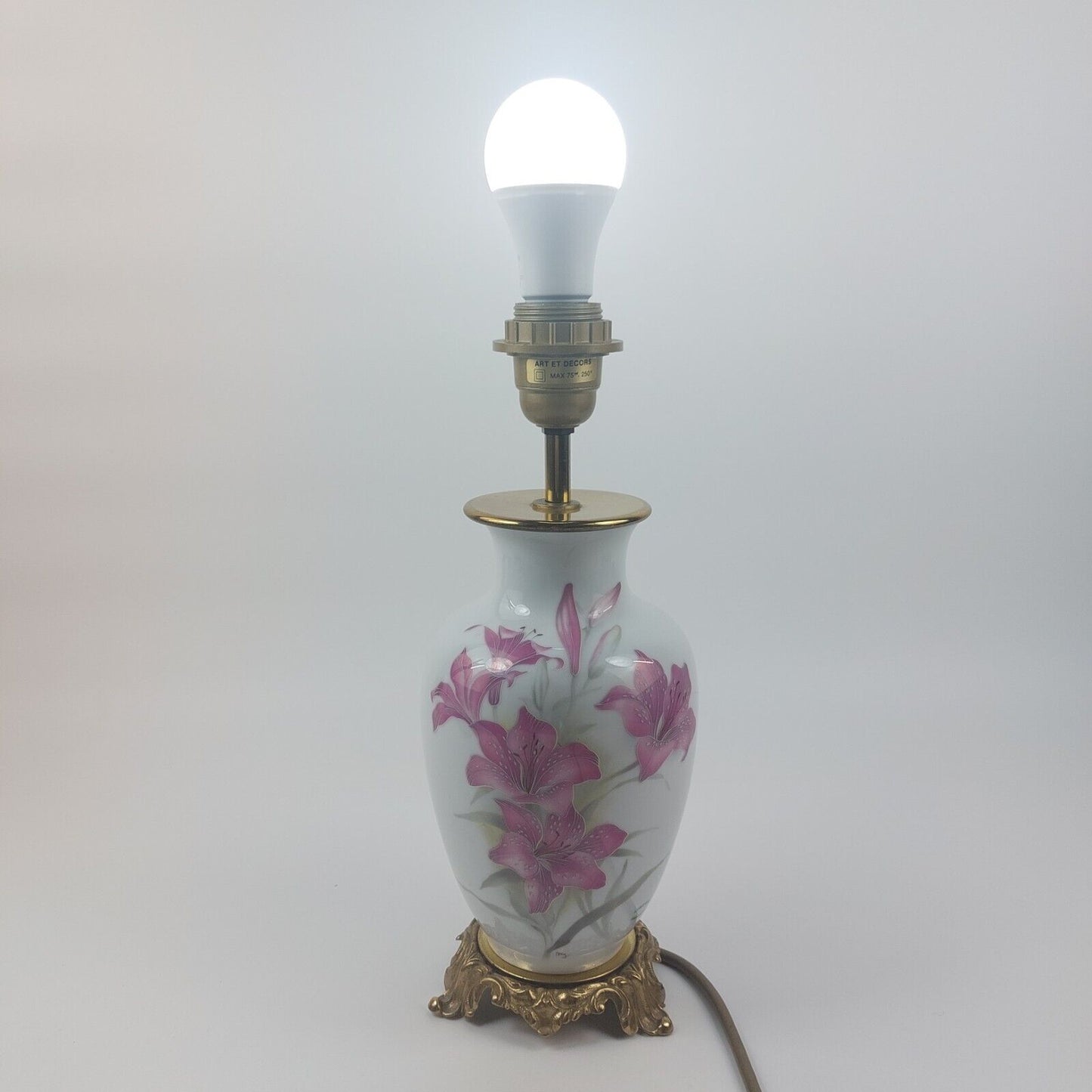 Vintage Limoges France Hand Painted Porcelain Brass Table Lamp Artist Signed35cm