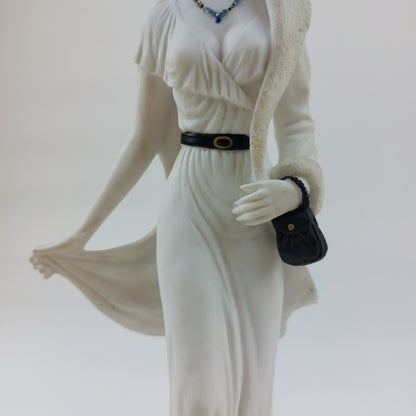 Art Deco Elegant Lady Figurine "Sheila" with Coat, Hat, and Bag - 11.75" - white