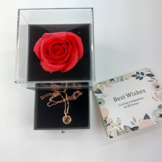 Best Wishes Rose & Necklace Gift Set - Elegant Keepsake Box - Ideal for Special