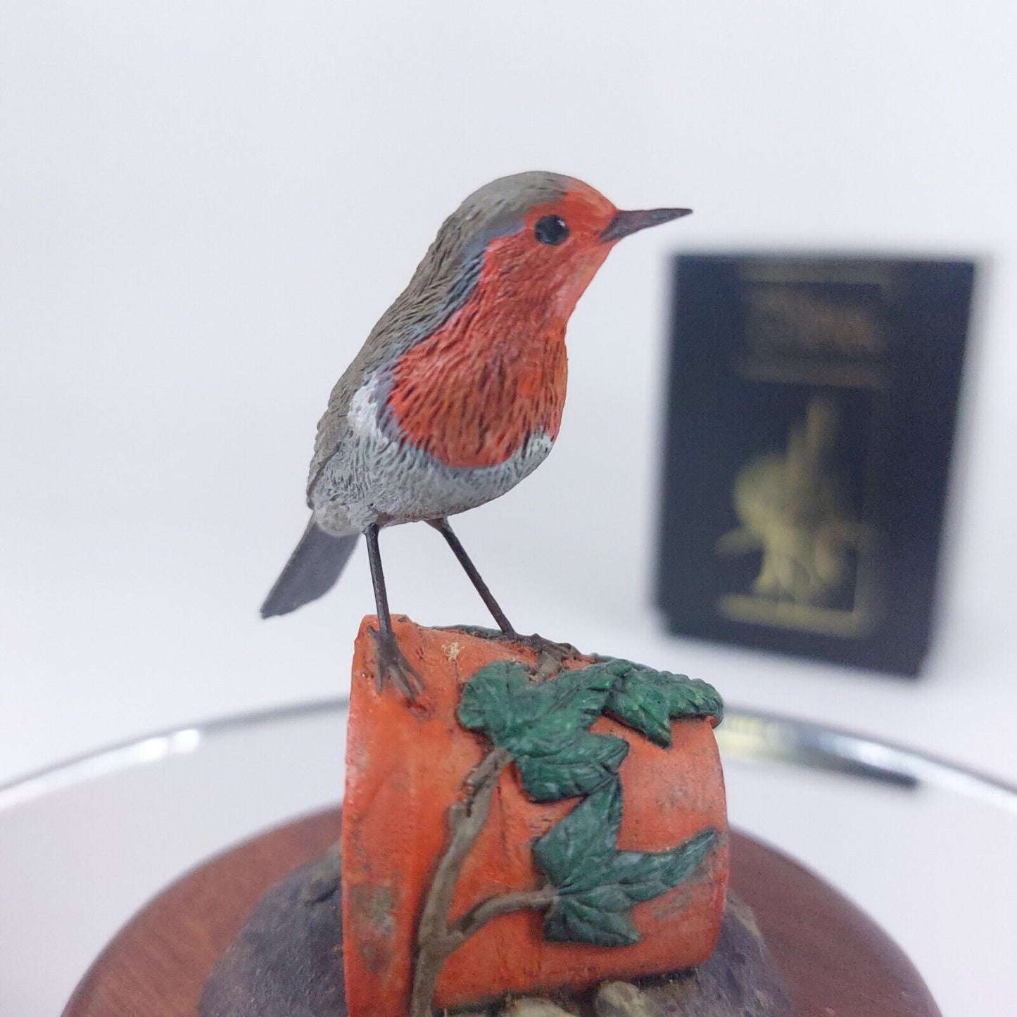 The Merlin Collection Hand Painted Robin Figurine on Wooden Base - Decor Art