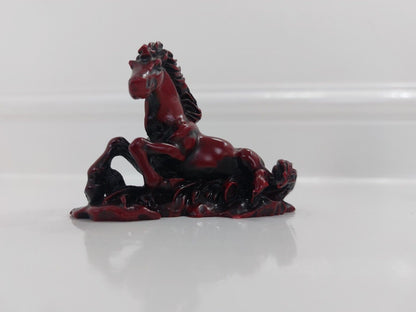 Chinese Wild Horse Sculpture - 3" Red Resin Figure - Asian Art - Vintage