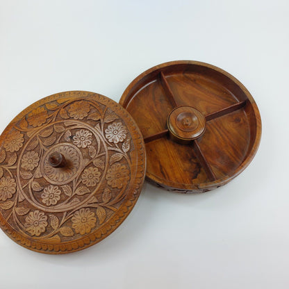 Handcrafted Carved Wooden Box with Lid Breakfast & Decorative Multipurpose