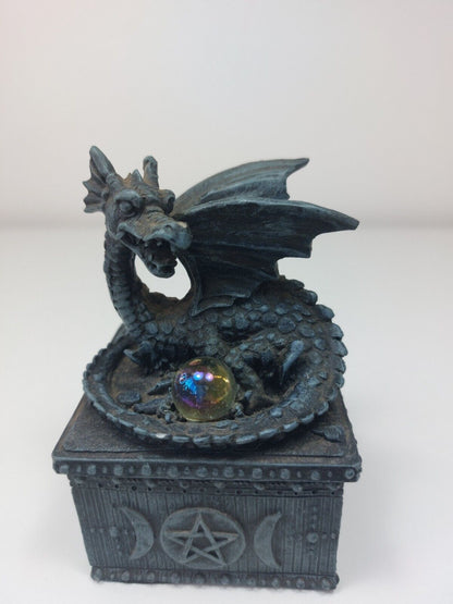 Rare Gothic Dragon Jewelry and Trinket Box -Dark Fantasy-Pentagram, Moon Phases