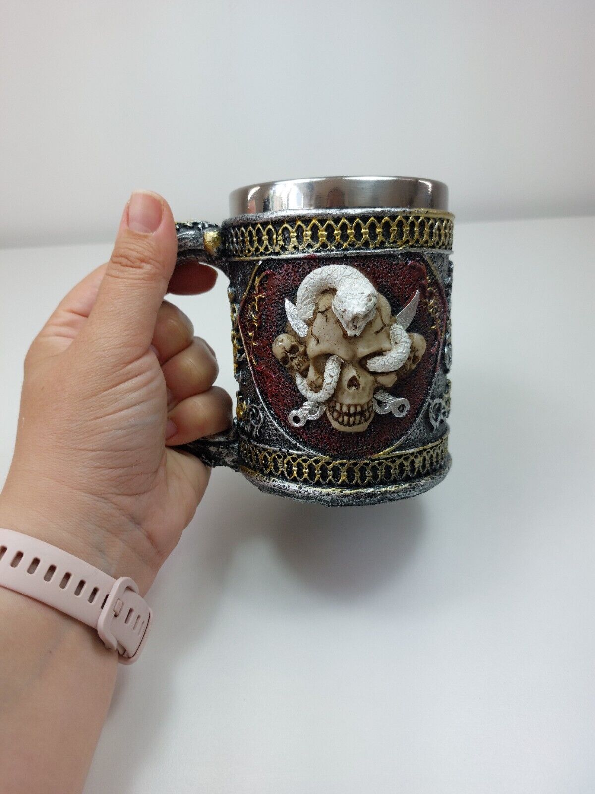 RARE Skull and Serpent Stainless Steel Fantasy Mug with Dragon Handle - Gothic