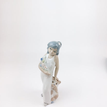 Casades Ceramic Figurine - "Girl with Flowers & Puppy" Made in Spain