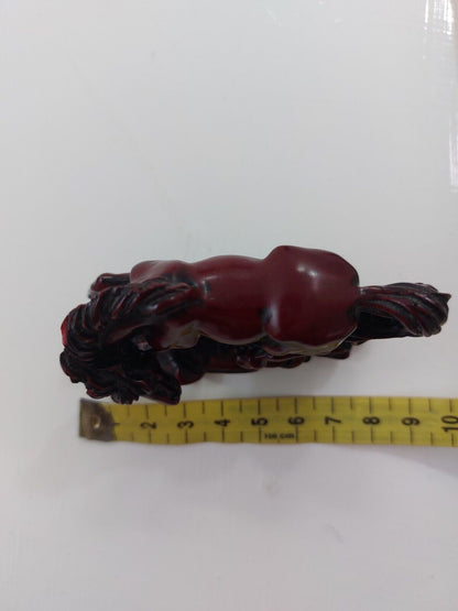 Chinese Wild Horse Sculpture - 3" Red Resin Figure - Asian Art - Vintage