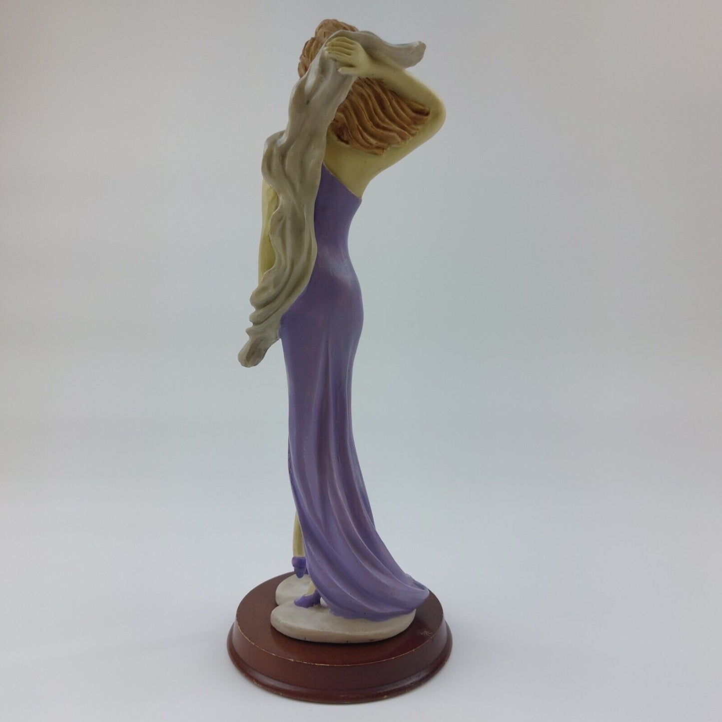 Glamorous Night Figurine - Rare 1990s Collectible in Purple Dress with Wood Base