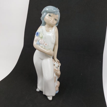 Casades Ceramic Figurine - "Girl with Flowers & Puppy" Made in Spain