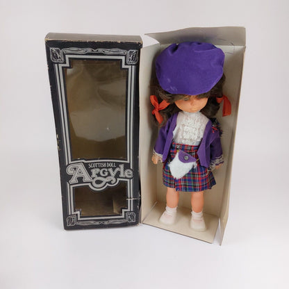 1950s Scottish Argyle Souvenir Girl Doll with Rooted Hair - Vintage Rare, 30 cm