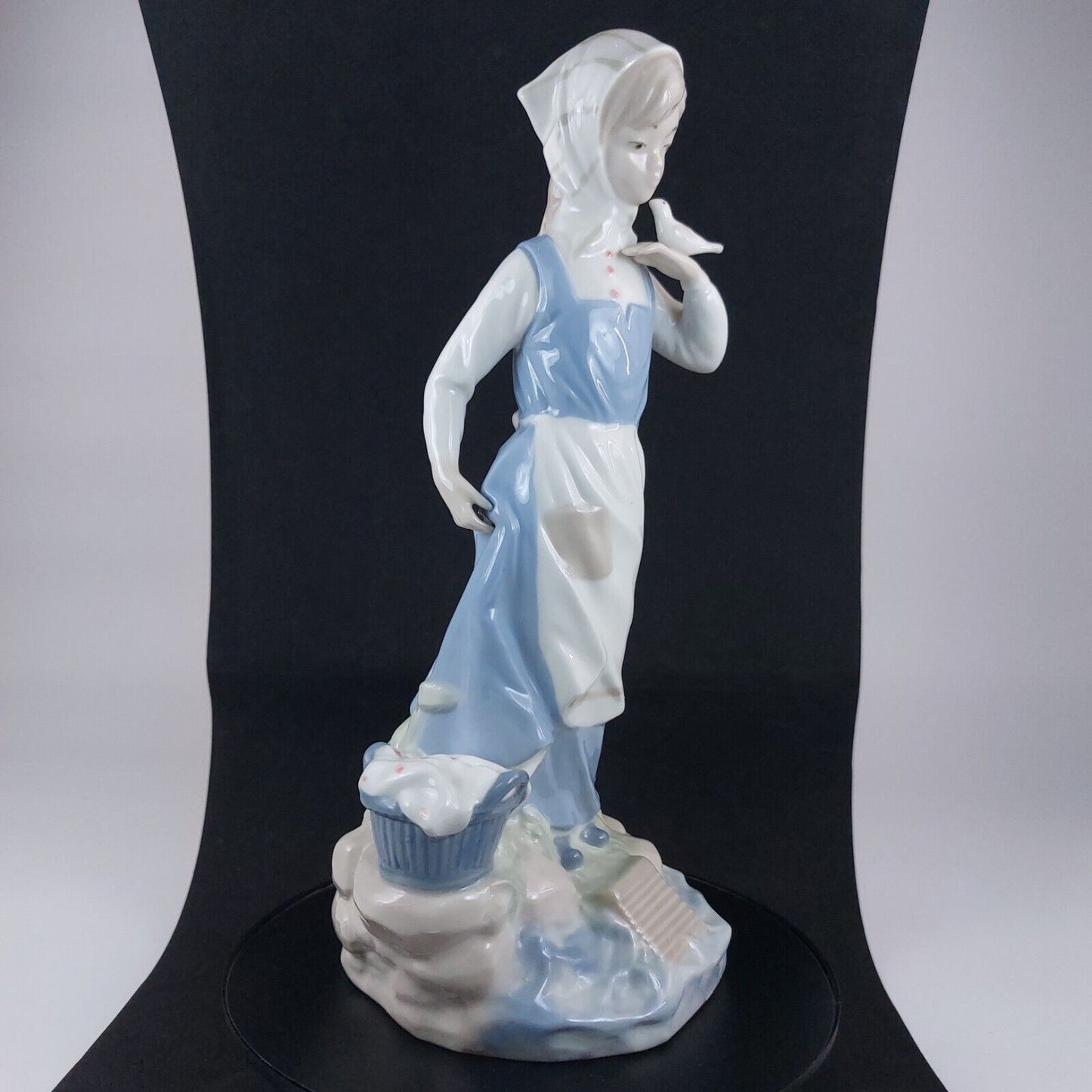 Rare Nadal Porcelain Lady with Basket & Bird Figurine, 28 cm - Very Good