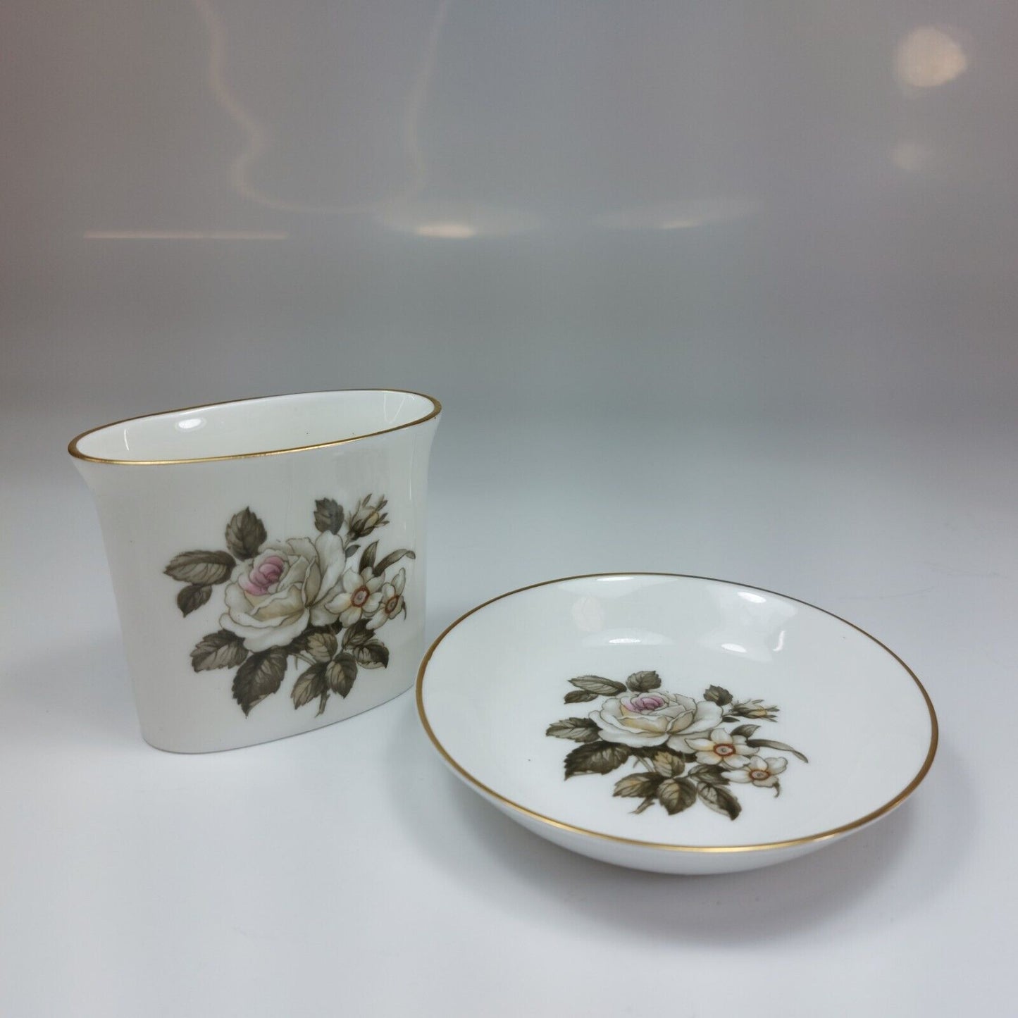 Royal Worcester Bone China Oval Spill Vase & Pin Trinket Plate Dish with Box