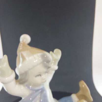 Vintage Germany-Made Porcelain Kid on Sled Figurine, Good Condition, 12cm