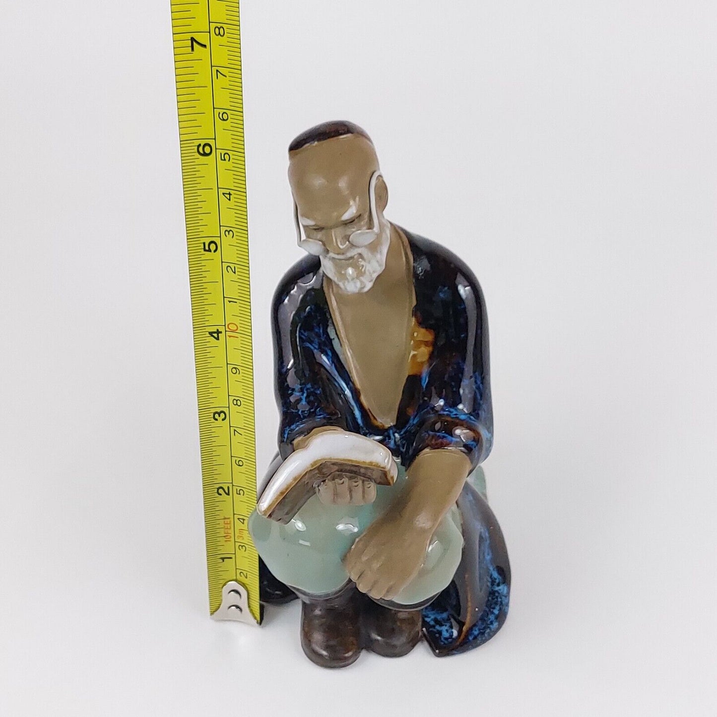 Vintage 1960s Chinese Shiwan Mudmen Figurine – 6" Reading Man in Blue Robe