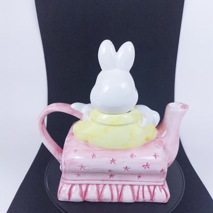 Ceramic Rabbit Family Teapot Hand-Painted Decorative Pink Pastel Collectible