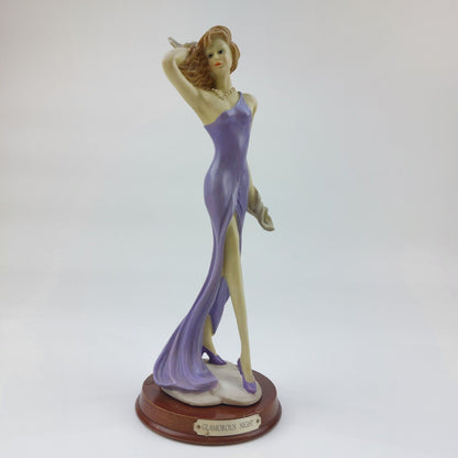 Glamorous Night Figurine - Rare 1990s Collectible in Purple Dress with Wood Base