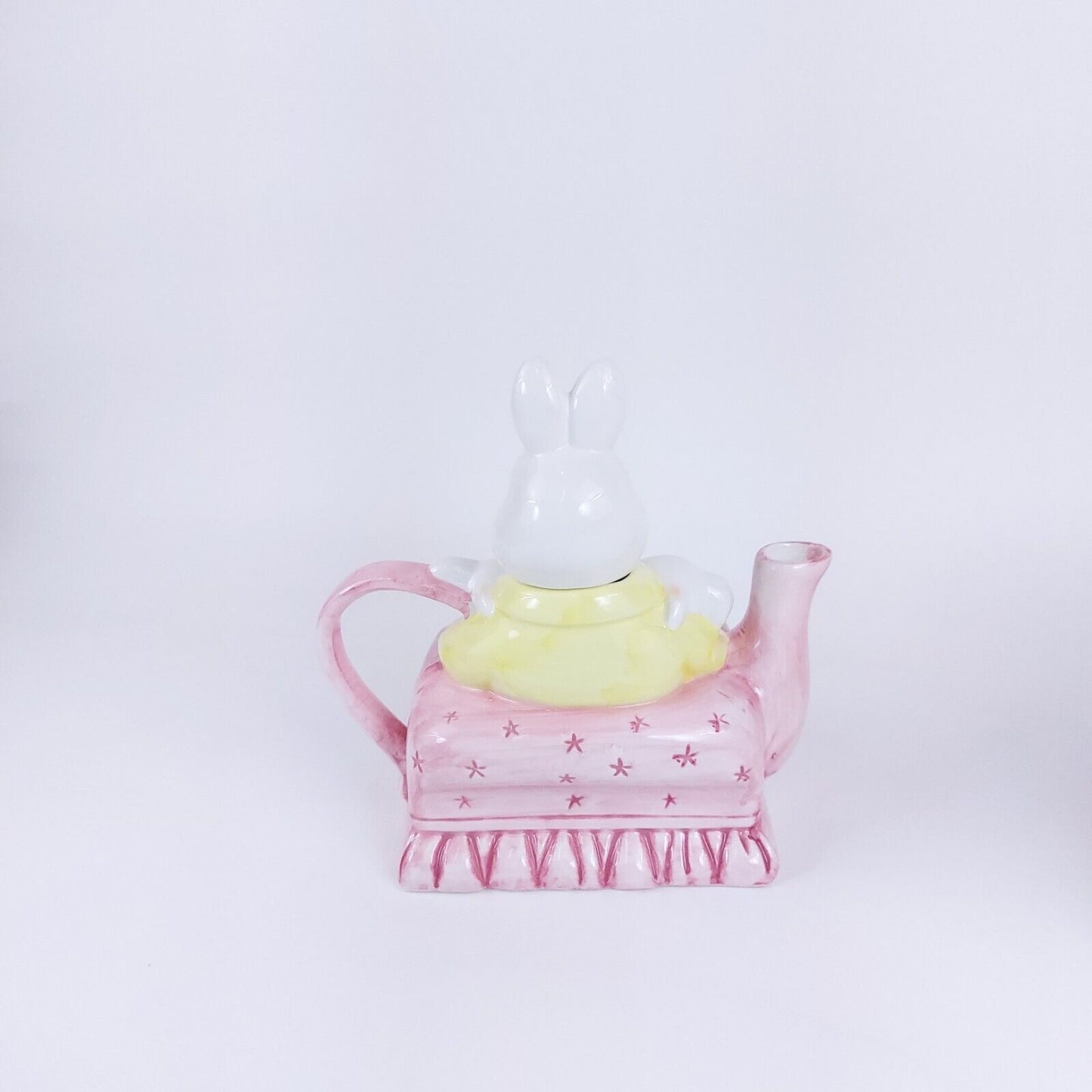 Ceramic Rabbit Family Teapot Hand-Painted Decorative Pink Pastel Collectible