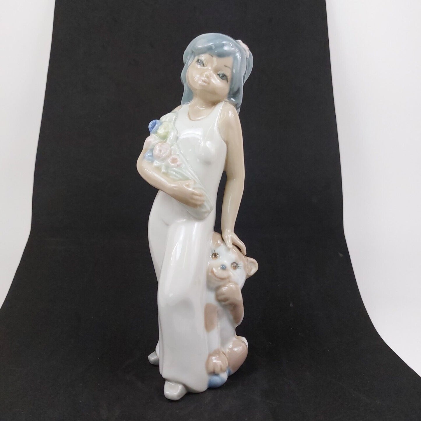 Casades Ceramic Figurine - "Girl with Flowers & Puppy" Made in Spain