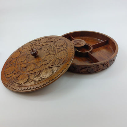 Handcrafted Carved Wooden Box with Lid Breakfast & Decorative Multipurpose