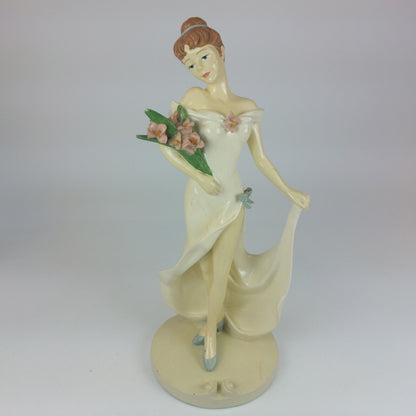 Rare Elegant Vintage Ceramic Figurine, Lady with Flowers, Good Condition