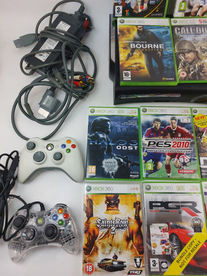 Black XBOX 360 120GB HDD Console With 2 Controllers & 14 Games