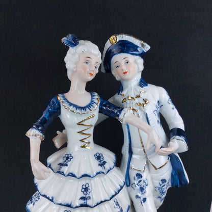 Elegant Porcelain Couple Figurine, 18th Century Costume, 8 Inches