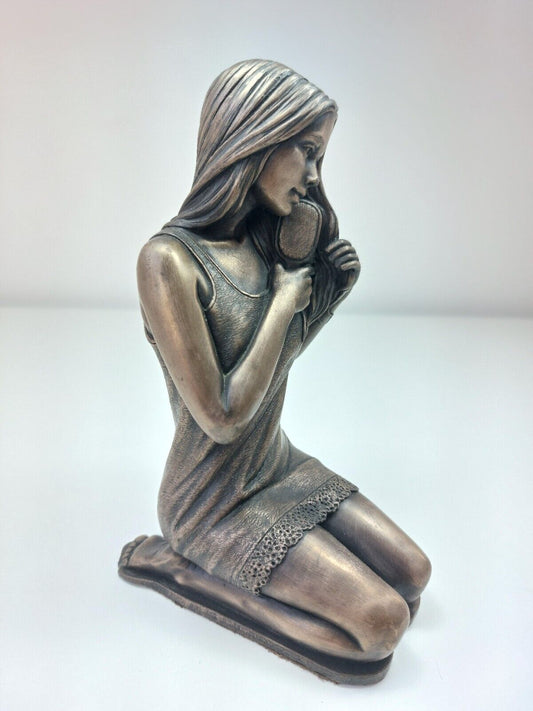 Vintage Genesis Fine Art Cold Cast Bronze Resin Lady Combing Hair Statue Limited