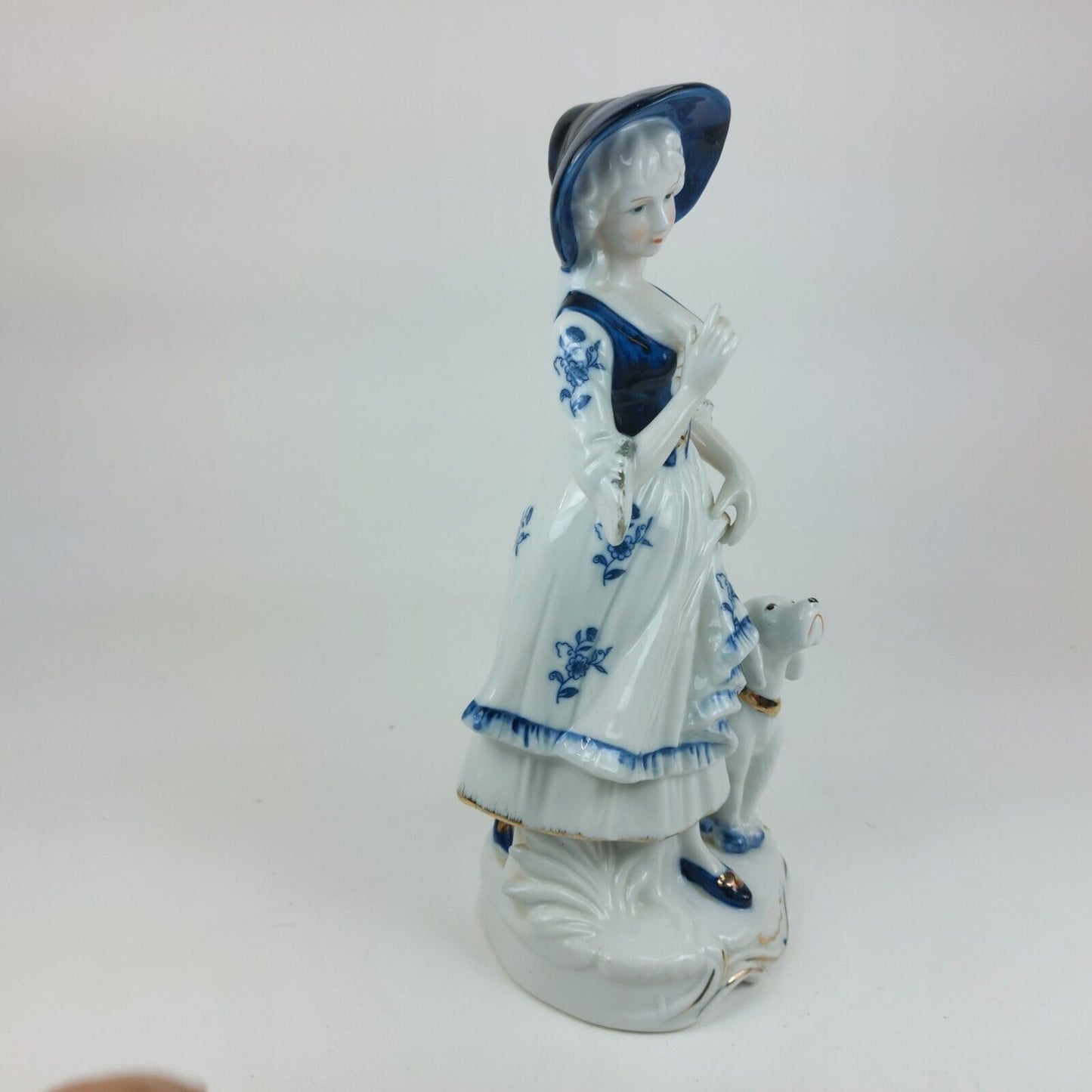 Leonardo Collection Porcelain Lady Figurine with Dog, Blue and White Dress