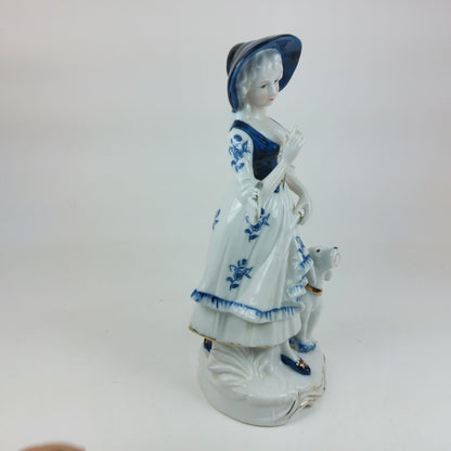 Leonardo Collection Porcelain Lady Figurine with Dog, Blue and White Dress