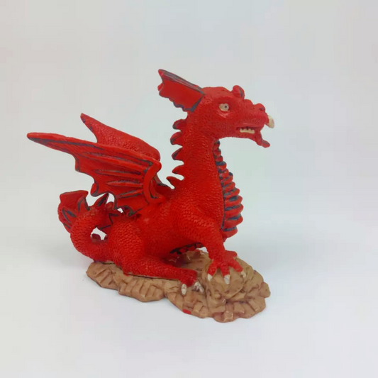 Rare Red Dragon Figurine on Rocky Base - Detailed Fantasy Display Statue