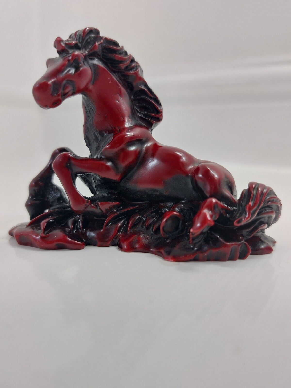 Chinese Wild Horse Sculpture - 3" Red Resin Figure - Asian Art - Vintage