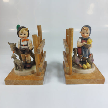 Goebel M.I. Hummel Bookends - Little Goat Herder & Feeding Time Figurines - HUM