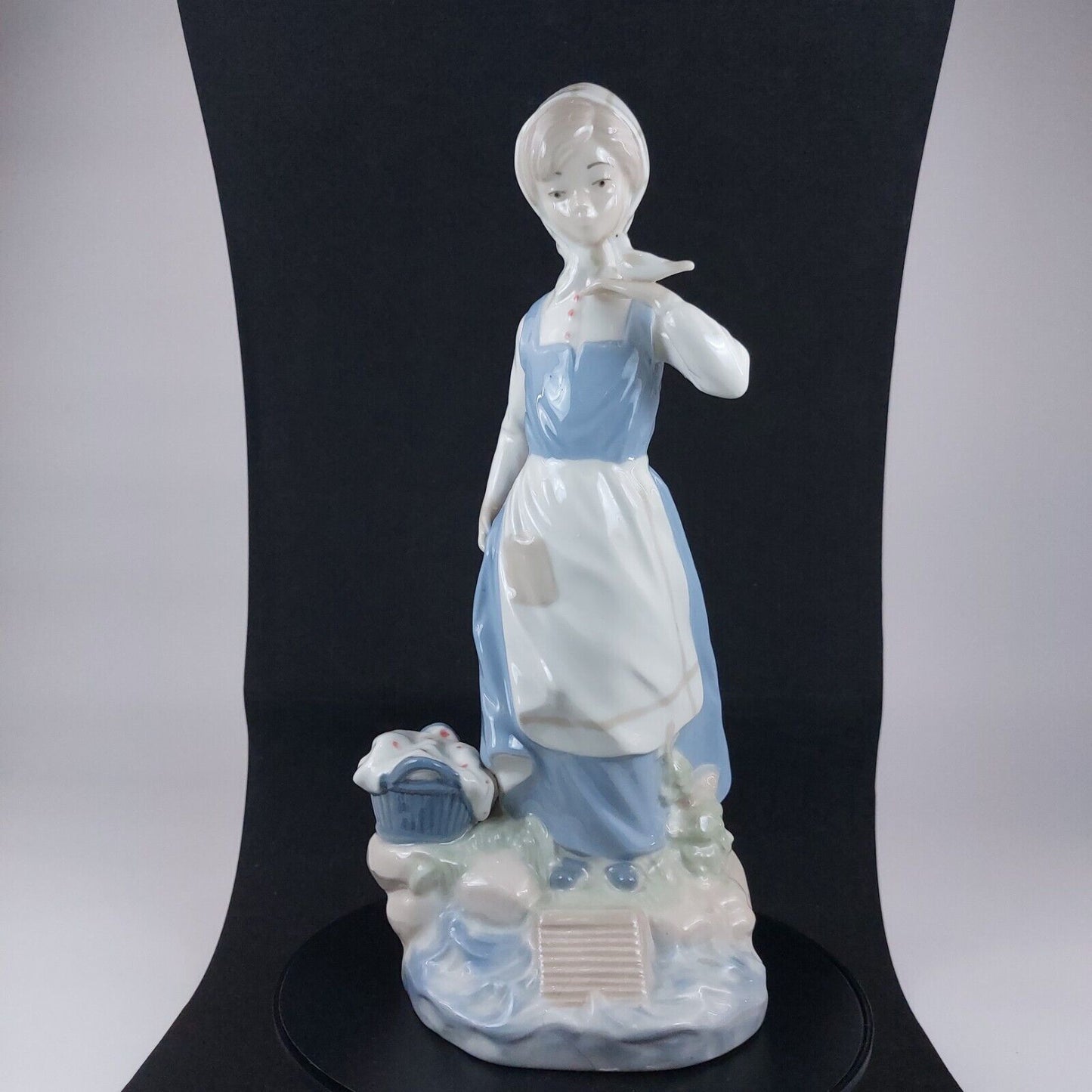 Rare Nadal Porcelain Lady with Basket & Bird Figurine, 28 cm - Very Good