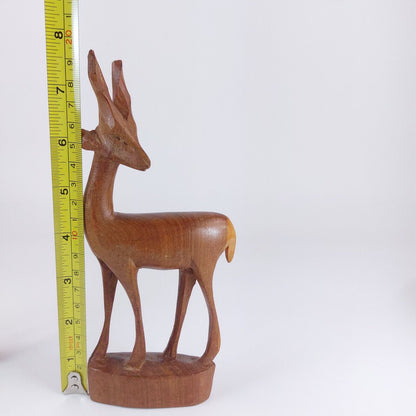 Vintage  2 x Hand Carved African Wood Wooden Antelopes Gazelles Animal Ornament