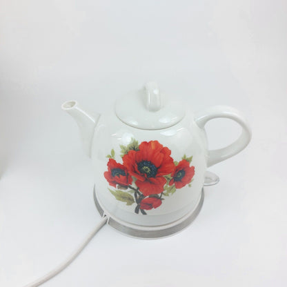 Elitech Classic Ceramic Poppy Electric Teapot Kettle Rose Floral Pattrn 1L Retro