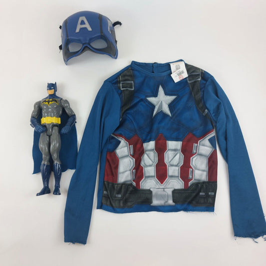 Captan America Costume And Batman Action Figure, Superhero Costume For Kids Boys