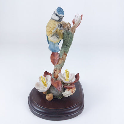 Country Artists "Bluetit with Cherry Blossom" Handcrafted Resin Figurine, Signed