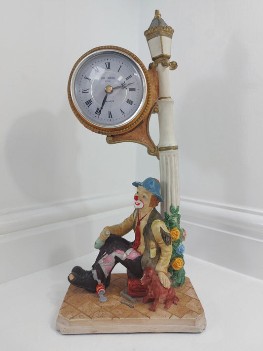 Vintage Clown QUARTZ Clock, Hobo Sitting with Dog & Bottle - Working