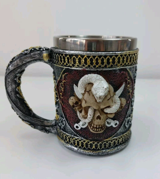 RARE Skull and Serpent Stainless Steel Fantasy Mug with Dragon Handle - Gothic