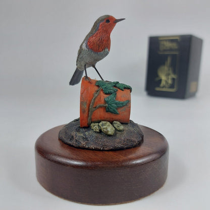 The Merlin Collection Hand Painted Robin Figurine on Wooden Base - Decor Art