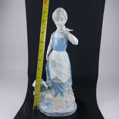 Rare Nadal Porcelain Lady with Basket & Bird Figurine, 28 cm - Very Good