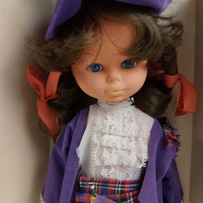 1950s Scottish Argyle Souvenir Girl Doll with Rooted Hair - Vintage Rare, 30 cm